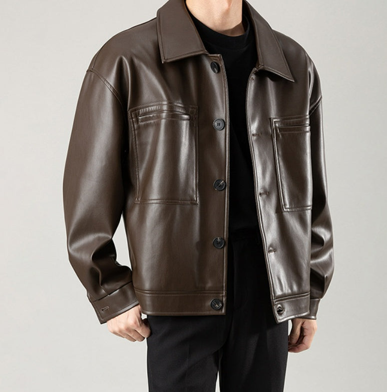 Casual Handsome Spring And Autumn Leather Jacket