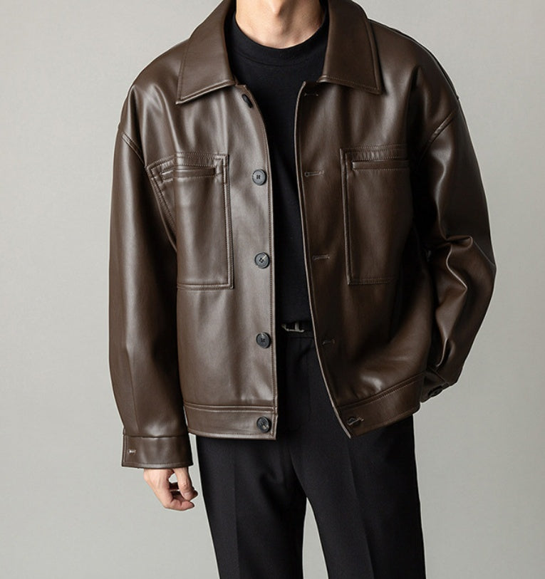 Casual Handsome Spring And Autumn Leather Jacket