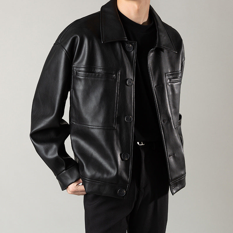 Casual Handsome Spring And Autumn Leather Jacket