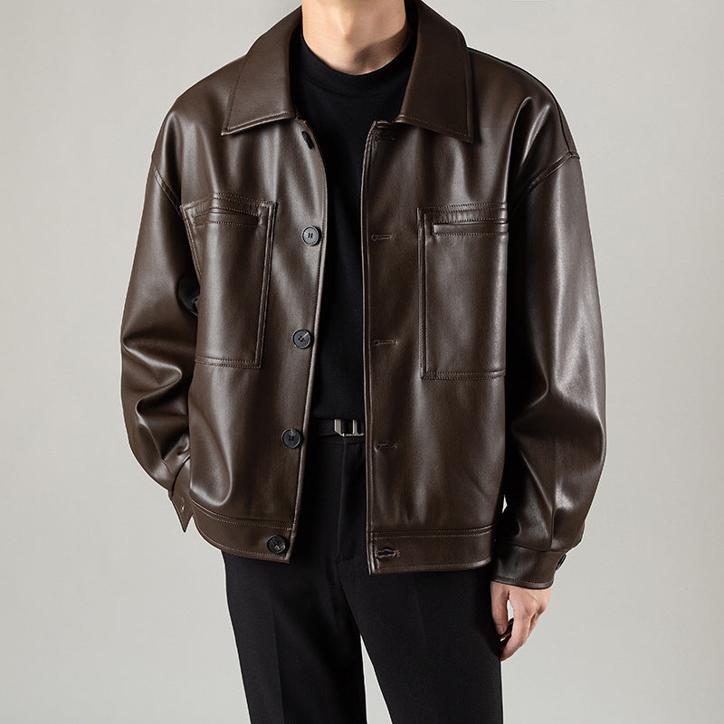 Casual Handsome Spring And Autumn Leather Jacket