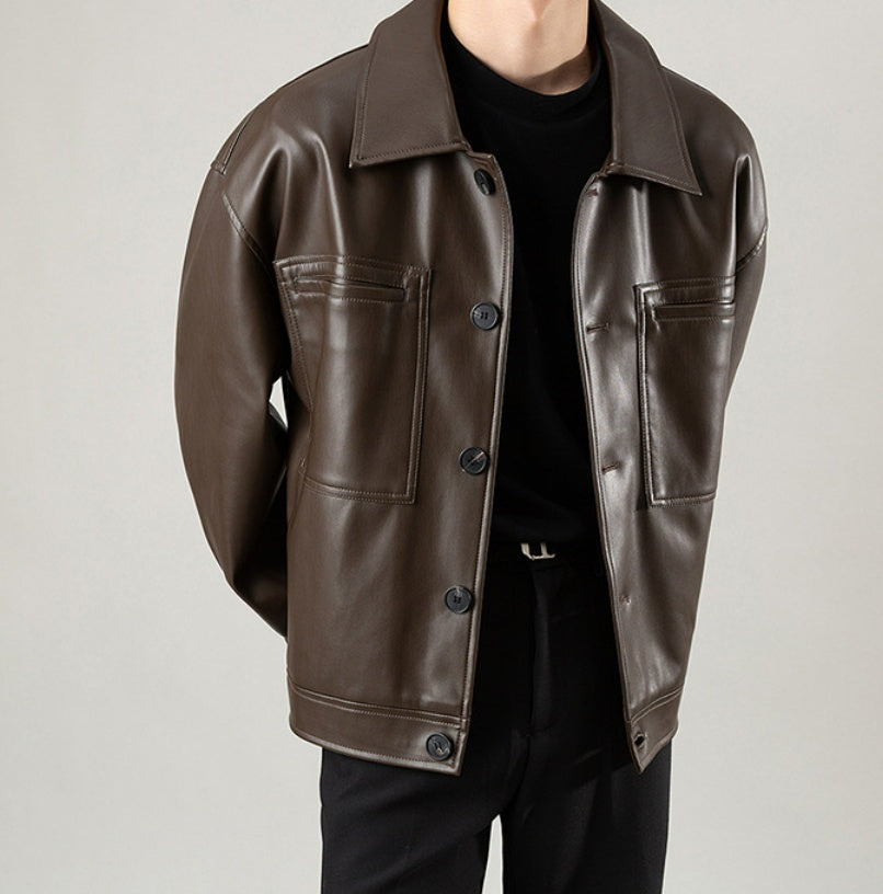 Casual Handsome Spring And Autumn Leather Jacket